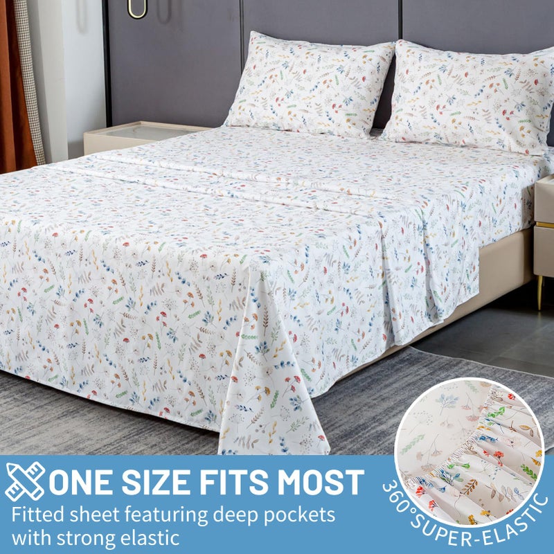 Bedlifes Queen Size Extra Deep Pocket Sheet Sets - Fits Mattresses Up to 18-24" Thick, 4-Piece Microfiber Set with 1800 Thread Count, Soft, Smooth, Breathable, Featuring White Floral - Image 4