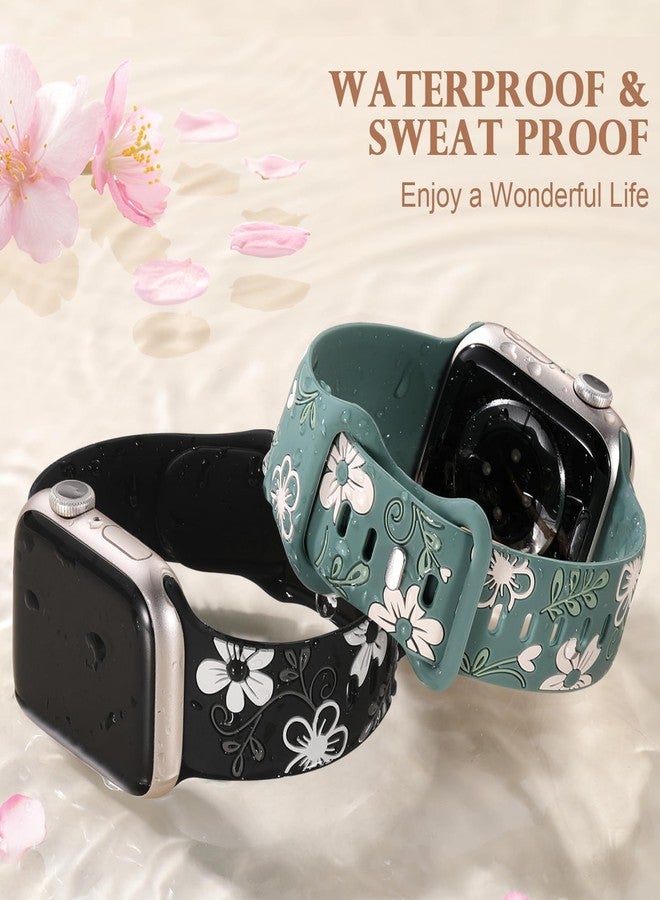 Witzon Cute Band Compatible with Apple Watch Bands For Women 42mm 41mm 40mm 38mm 44mm 45mm 46mm 49mm, Engraved Flower Soft Silicone Inlay Strap for iWatch Series 11 10 9 8 7 6 5 4 3 2 SE Ultra 3 2 1 - Image 3