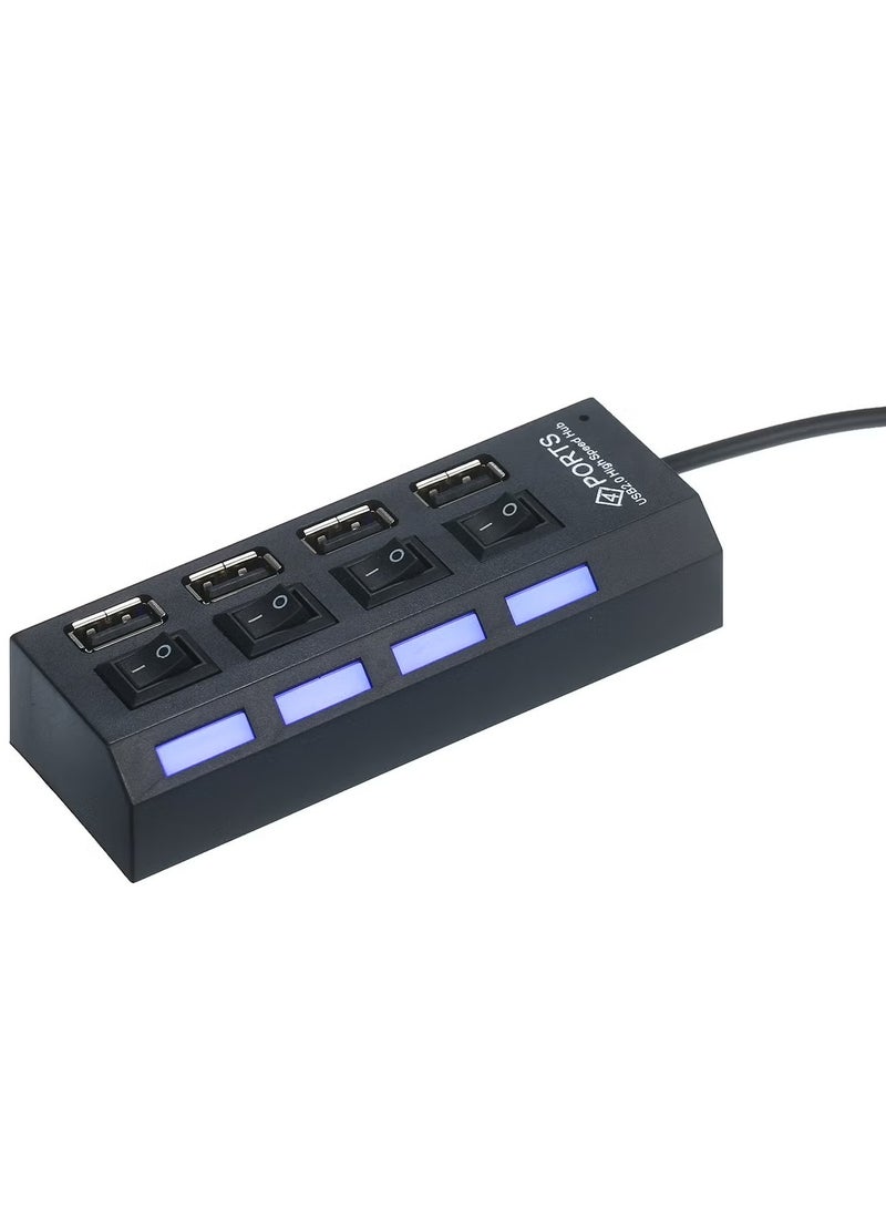 موزع منافذ USB 2.0 وشاحن عالي السرعة مزود بـ4 منافذ USB لنقل البيانات بسرعة 480 ميجابت في الثانية مع مفتاح تشغيل وإيقاف منفصل ومؤشر LED أسود - Image 3