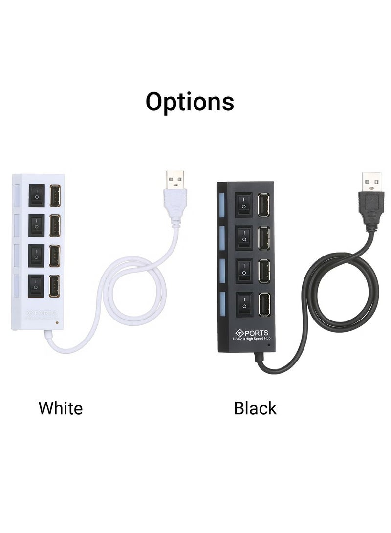 موزع منافذ USB 2.0 وشاحن عالي السرعة مزود بـ4 منافذ USB لنقل البيانات بسرعة 480 ميجابت في الثانية مع مفتاح تشغيل وإيقاف منفصل ومؤشر LED أسود - Image 4