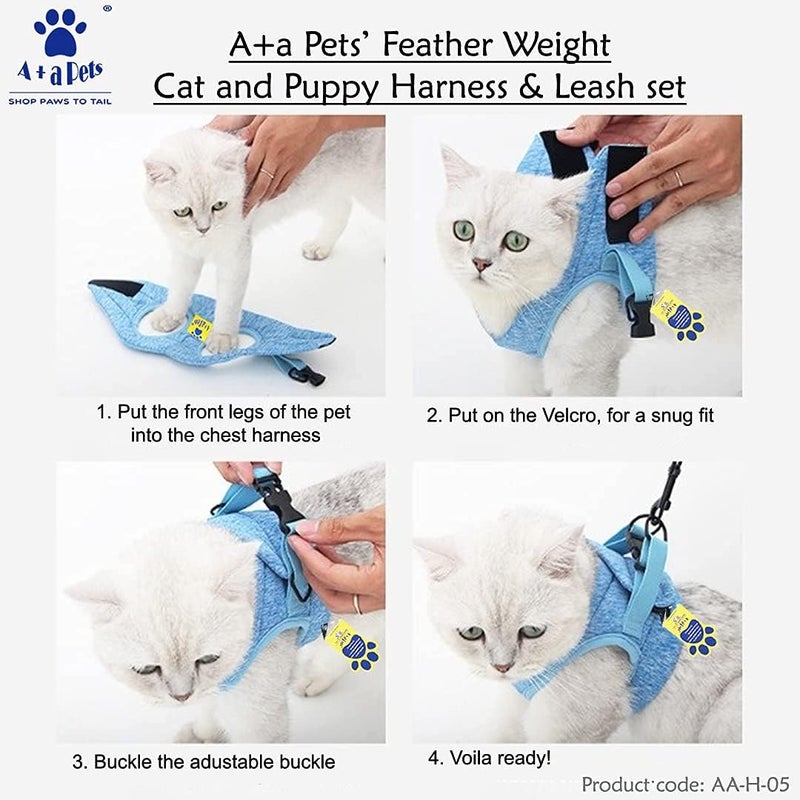 A+a Pets ' Feather Weight Cat and Dog Harness & Leash Set – Escape Proof, Adjustable, No Pull, Soft Padded Vest for Persian Cats, Kittens, Small Dogs (Green, S) - Image 3