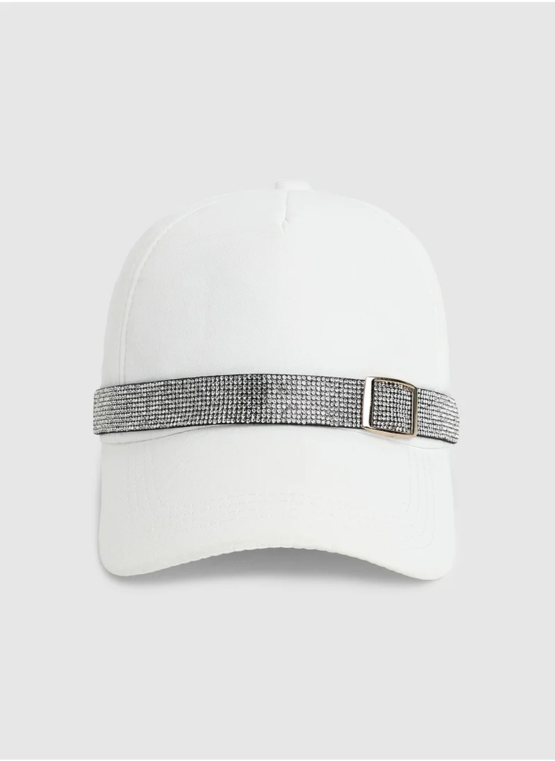 Haute Sauce Rhinestone Buckle Baseball Cap - White