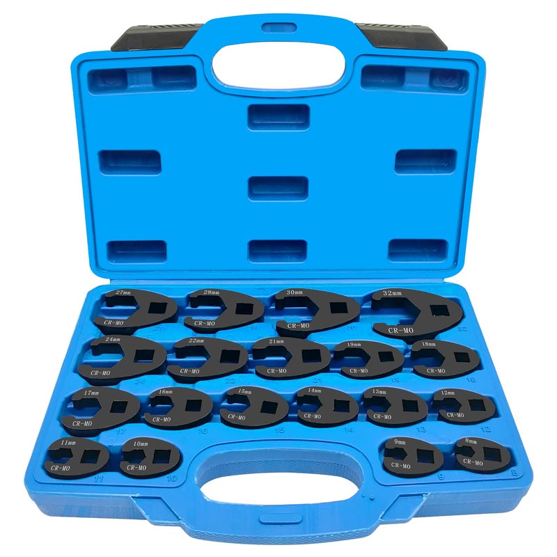 ZKTOOL 19PC 3/8â€ and 1/2â€ Drive Jumbo Crowfoot Flare Nut Wrench Set, Metric Tool 8 to 32 mm Sizes,Flare Nut Wrench set for 3/8in and 1/2in Drive Ratchet. - Image 1