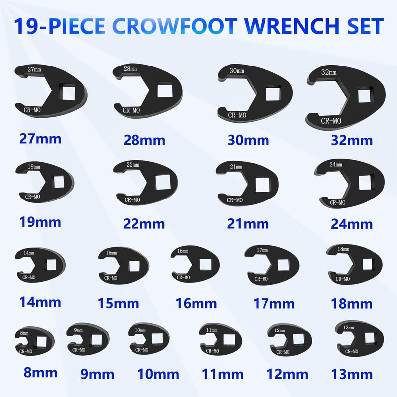 ZKTOOL 19PC 3/8â€ and 1/2â€ Drive Jumbo Crowfoot Flare Nut Wrench Set, Metric Tool 8 to 32 mm Sizes,Flare Nut Wrench set for 3/8in and 1/2in Drive Ratchet. - Image 2