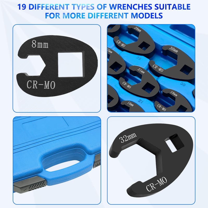 ZKTOOL 19PC 3/8â€ and 1/2â€ Drive Jumbo Crowfoot Flare Nut Wrench Set, Metric Tool 8 to 32 mm Sizes,Flare Nut Wrench set for 3/8in and 1/2in Drive Ratchet. - Image 5