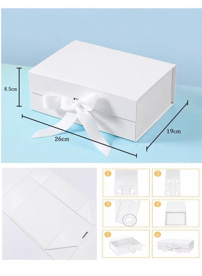 White Foldable Hard Paper Gift Box with Ribbon Bow, Magnetic Closure, Elegant Packaging Box for All Occasions