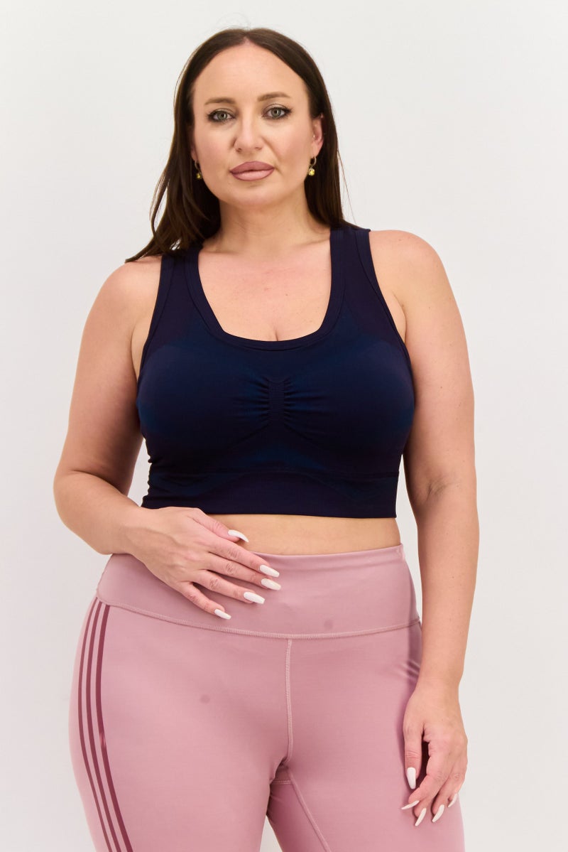 Adidas Women Plus Size  Textured Padded Sports Bra, Navy - Image 1