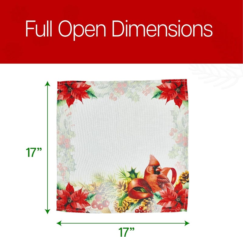 Kadut Christmas Napkins Cardinal Poinsettia Cloth Napkins 17x17 Inch Set of 4  Heavy Duty Fabric  Stain Proof Napkins for Harvest Holiday Fall Parties Christmas - Image 2