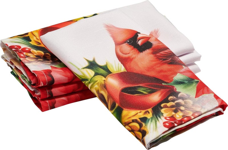 Kadut Christmas Napkins Cardinal Poinsettia Cloth Napkins 17x17 Inch Set of 4  Heavy Duty Fabric  Stain Proof Napkins for Harvest Holiday Fall Parties Christmas - Image 3