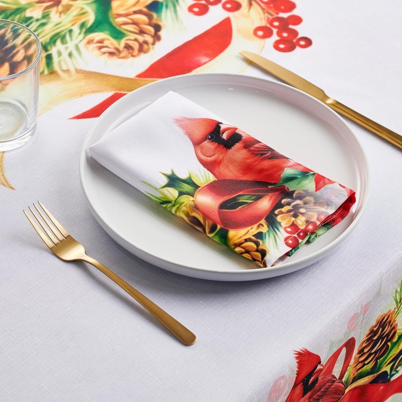 Kadut Christmas Napkins Cardinal Poinsettia Cloth Napkins 17x17 Inch Set of 4  Heavy Duty Fabric  Stain Proof Napkins for Harvest Holiday Fall Parties Christmas - Image 1
