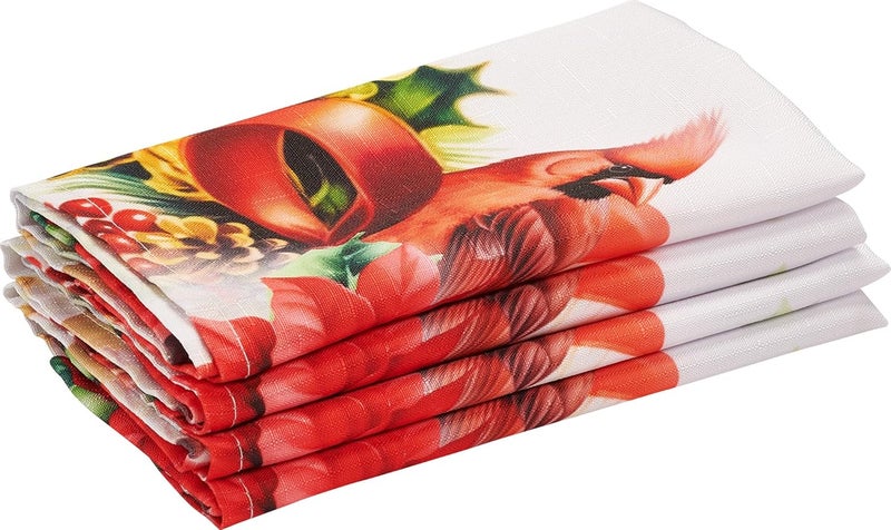 Kadut Christmas Napkins Cardinal Poinsettia Cloth Napkins 17x17 Inch Set of 4  Heavy Duty Fabric  Stain Proof Napkins for Harvest Holiday Fall Parties Christmas - Image 4
