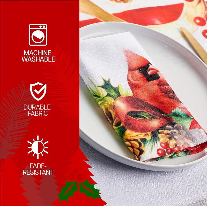 Kadut Christmas Napkins Cardinal Poinsettia Cloth Napkins 17x17 Inch Set of 4  Heavy Duty Fabric  Stain Proof Napkins for Harvest Holiday Fall Parties Christmas - Image 5
