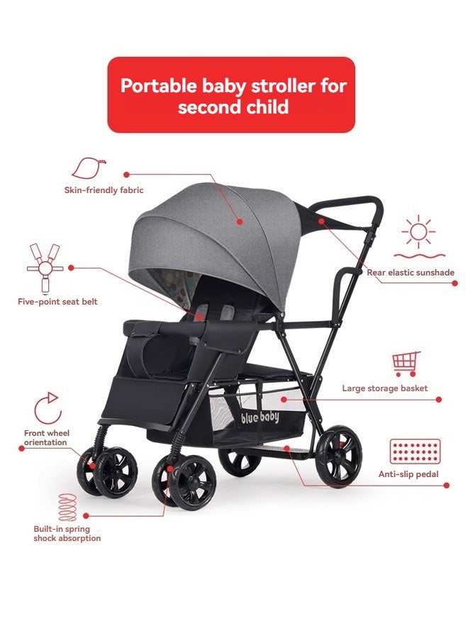 Beauenty Sit and Stand Double Stroller with Rear Bench and Standing Platform, 3-Way Reclining Seats - Image 2