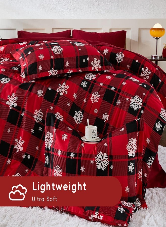 Djoymock Christmas Bedding Set, Christmas Comforter Set Queen Size 7 Piece Red plaid Snowflake Bed in a Bag Revesible Microfiber Winter Down Alternative Bed Set with Pillowcases & Shams,Sheets for Girls Boys - Image 5