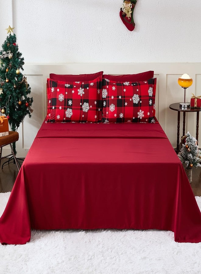 Djoymock Christmas Bedding Set, Christmas Comforter Set Queen Size 7 Piece Red plaid Snowflake Bed in a Bag Revesible Microfiber Winter Down Alternative Bed Set with Pillowcases & Shams,Sheets for Girls Boys - Image 4