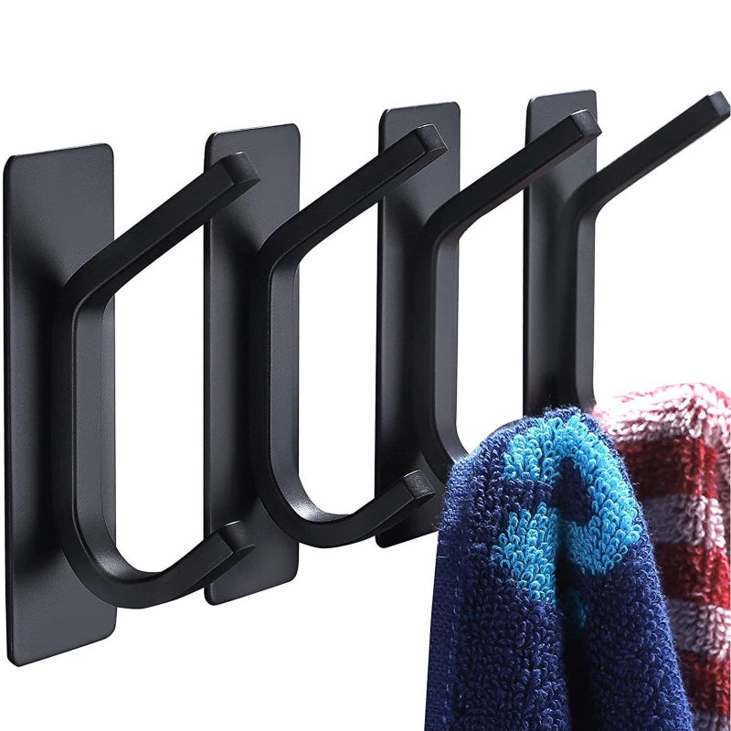 حامل مناشف فضي من الفولاذ المقاوم للصدأ، تعليق حائط متعدد الاستخدامات، خطاف معاطف للحمام وغرفة النوم والمطبخ ودورات المياه، لا حاجة للحفر، حجم صغير - Image 3