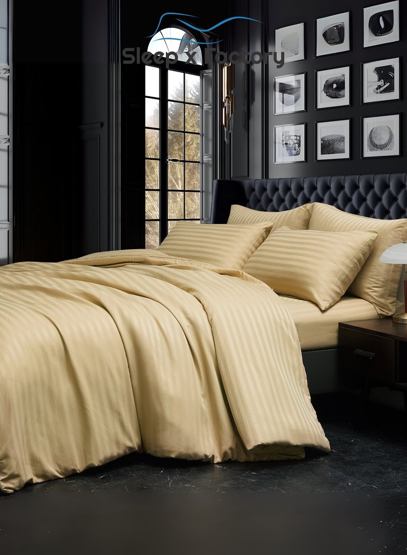 Sleep x Factory Rest Dose Hotel Comforter Set – 7 Pieces – Soft Touch – Striped Beige – 260x240 cm - Image 3