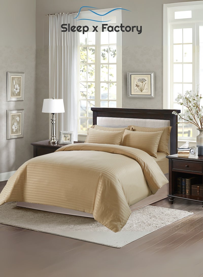 Sleep x Factory Rest Dose Hotel Comforter Set – 7 Pieces – Soft Touch – Striped Beige – 260x240 cm - Image 1