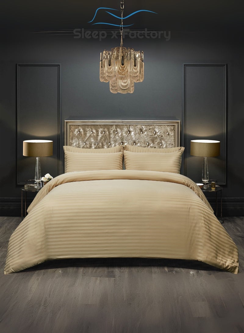 Sleep x Factory Rest Dose Hotel Comforter Set – 7 Pieces – Soft Touch – Striped Beige – 260x240 cm - Image 2