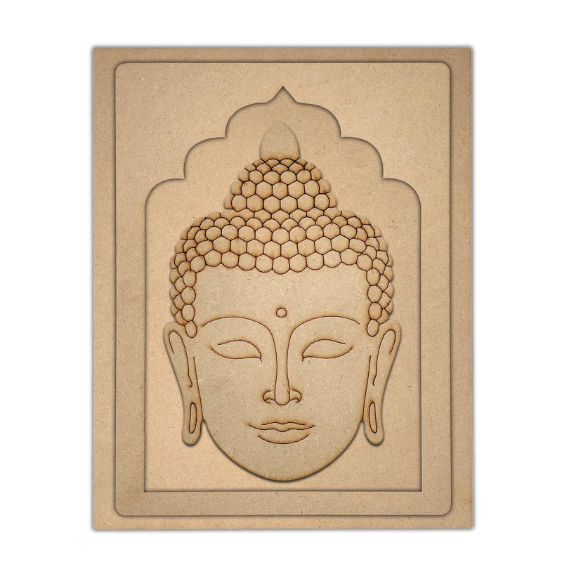 Wrapping Studio MDF Board for Lippan Art - Pre-Marked Lord Buddha Face Design Cutouts for Craft, Painting, DIY Projects - Eco-Friendly MDF Wood, 30x23 cm, with Colors and Glue - Image 3
