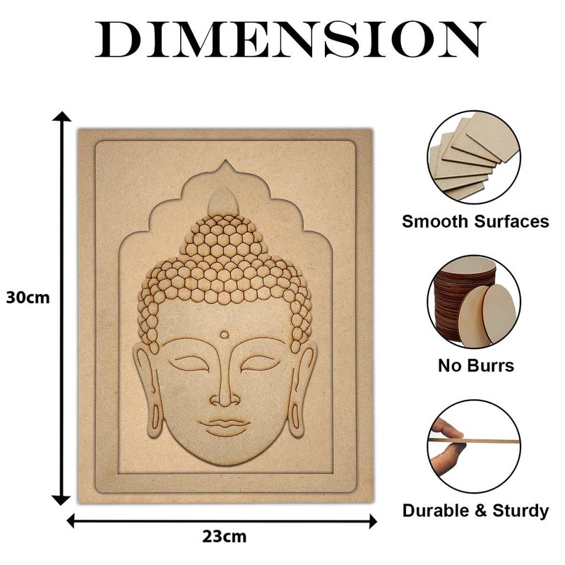 Wrapping Studio MDF Board for Lippan Art - Pre-Marked Lord Buddha Face Design Cutouts for Craft, Painting, DIY Projects - Eco-Friendly MDF Wood, 30x23 cm, with Colors and Glue - Image 4
