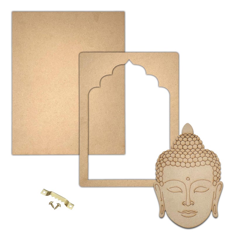 Wrapping Studio MDF Board for Lippan Art - Pre-Marked Lord Buddha Face Design Cutouts for Craft, Painting, DIY Projects - Eco-Friendly MDF Wood, 30x23 cm, with Colors and Glue - Image 2