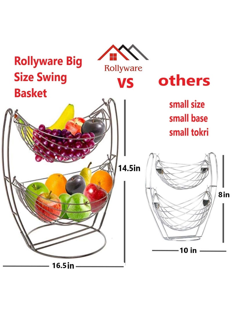 ROLLYWARE ROLLYWARE Stainless Steel Classic 2 Tier Stand Rustfree Swing Fruit Vegetable Basket Vegetable Stand For Storage Vegetable Rack For Kitchen Fruit Vegetable Organizer4kg Capacity_Black  - Image 2