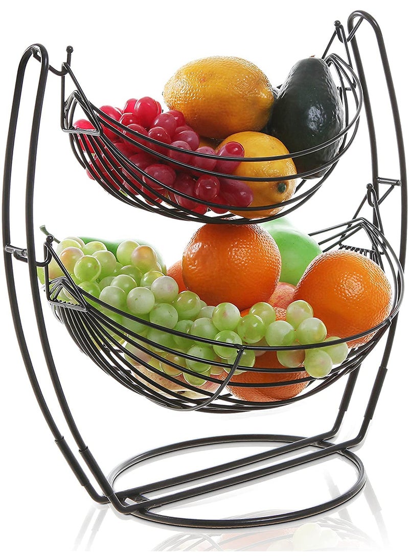 ROLLYWARE ROLLYWARE Stainless Steel Classic 2 Tier Stand Rustfree Swing Fruit Vegetable Basket Vegetable Stand For Storage Vegetable Rack For Kitchen Fruit Vegetable Organizer4kg Capacity_Black  - Image 1