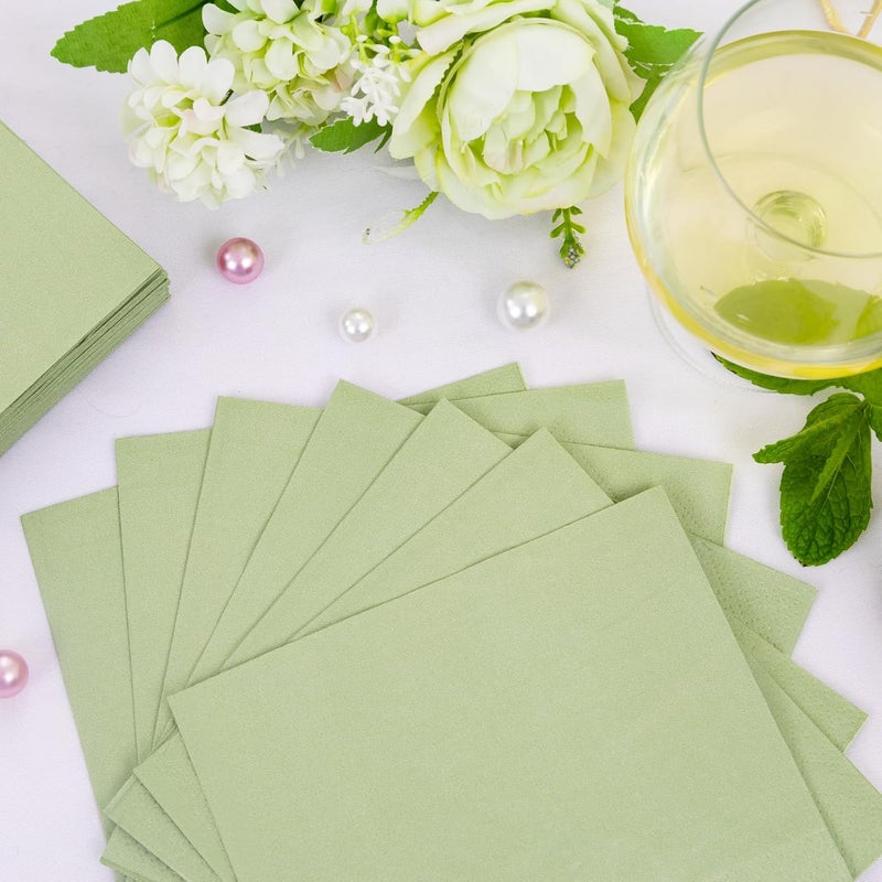 FLOWERCAT 100-Count 2-Ply Sage Green Napkins Cocktail Napkins - Green Beverage Napkins Disposable Premium Quality - 5" x 5" Paper Napkins for Party &Easter,Bar,Weddings,Birthday - Image 5