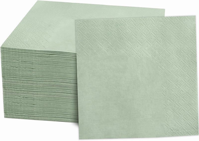 FLOWERCAT 100-Count 2-Ply Sage Green Napkins Cocktail Napkins - Green Beverage Napkins Disposable Premium Quality - 5" x 5" Paper Napkins for Party &Easter,Bar,Weddings,Birthday - Image 1