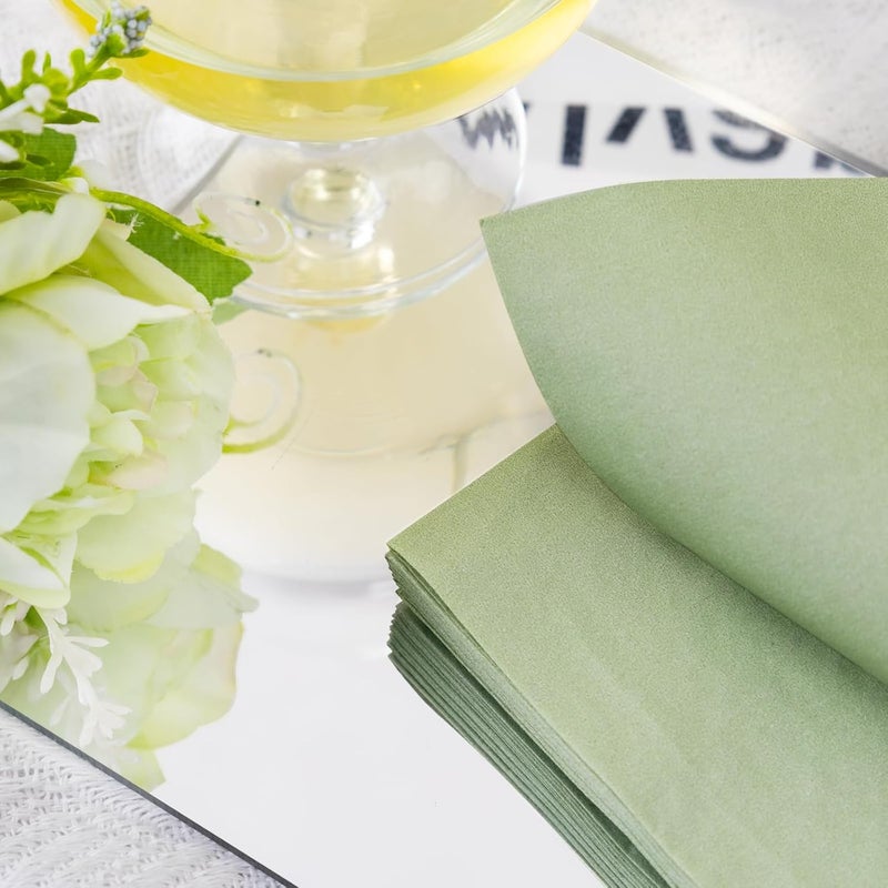 FLOWERCAT 100-Count 2-Ply Sage Green Napkins Cocktail Napkins - Green Beverage Napkins Disposable Premium Quality - 5" x 5" Paper Napkins for Party &Easter,Bar,Weddings,Birthday - Image 4
