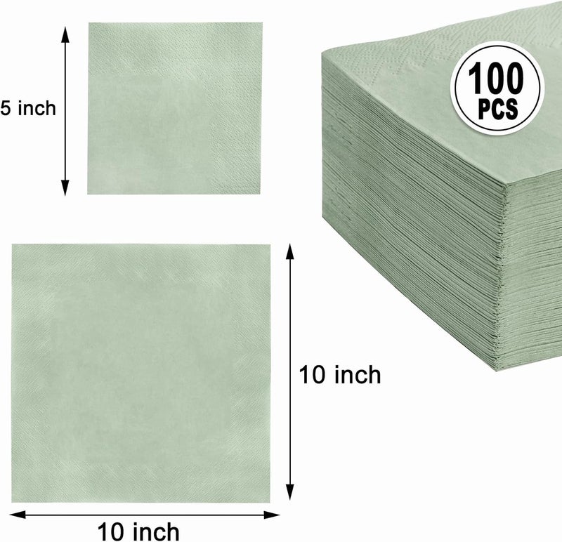 FLOWERCAT 100-Count 2-Ply Sage Green Napkins Cocktail Napkins - Green Beverage Napkins Disposable Premium Quality - 5" x 5" Paper Napkins for Party &Easter,Bar,Weddings,Birthday - Image 2