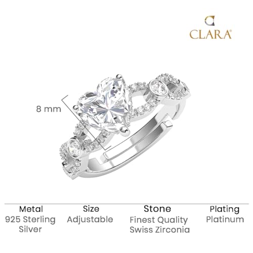 Clara Pure 925 Sterling Silver Alfie Heart Engagement Finger Ring | Swiss Zircon Platinum Plated | Size Adjustable | Gift for Women Girls Wife Girlfriend - Image 5