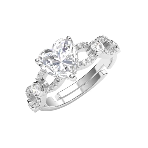 Clara Pure 925 Sterling Silver Alfie Heart Engagement Finger Ring | Swiss Zircon Platinum Plated | Size Adjustable | Gift for Women Girls Wife Girlfriend - Image 1