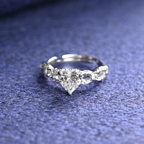 Clara Pure 925 Sterling Silver Alfie Heart Engagement Finger Ring | Swiss Zircon Platinum Plated | Size Adjustable | Gift for Women Girls Wife Girlfriend - Image 2
