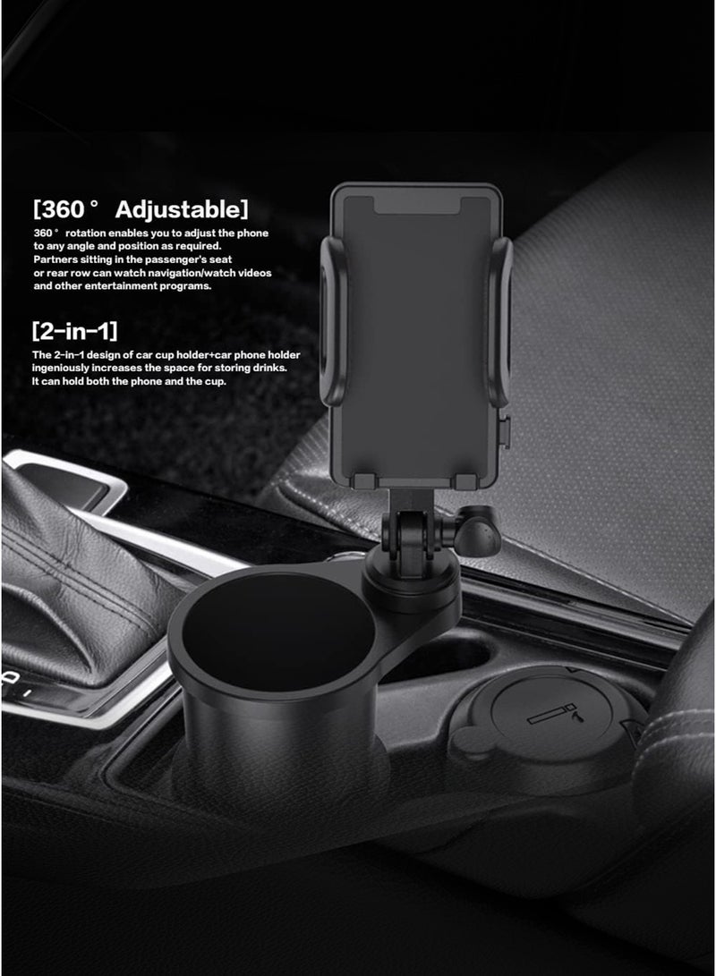 2 in 1 Universal Cell Phone Holder Car Cupholder, Cup Holder Phone Mount for Car, Phone Mount for Car with 360° Rotation Fit for Most Cars - Image 2