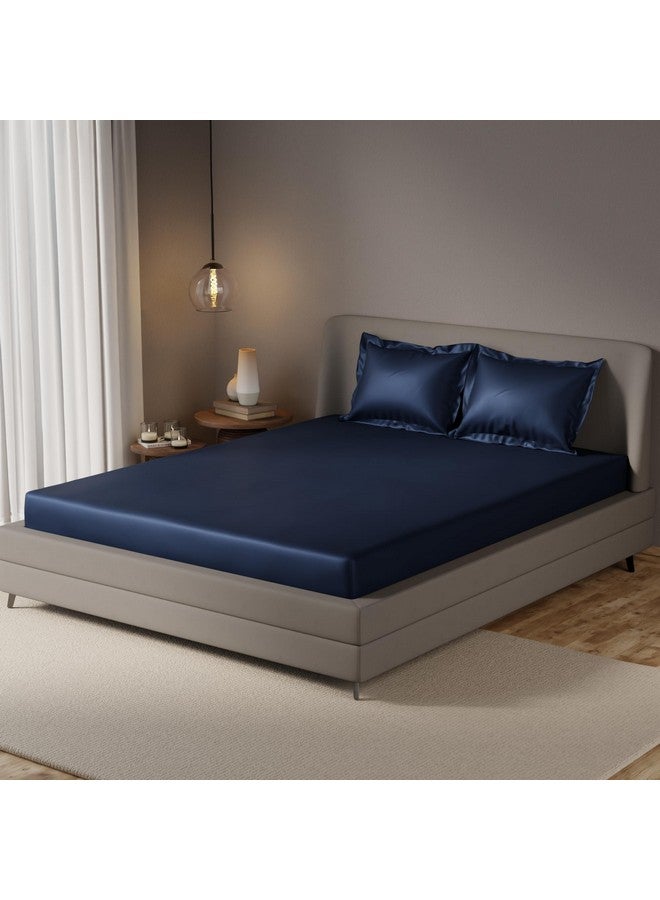 Stoa Paris Elastic Fitted Bedsheets for Double Bed with 2 Pillow Covers, 300 TC UltraSatin Premium Bedding Set, Home Decor, Gifts for Woman, Wedding, Housewarming, Date Night - Mystique Blue - Image 2