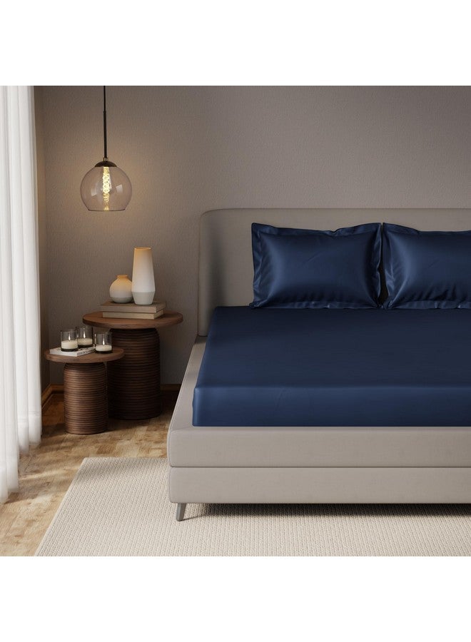 Stoa Paris Elastic Fitted Bedsheets for Double Bed with 2 Pillow Covers, 300 TC UltraSatin Premium Bedding Set, Home Decor, Gifts for Woman, Wedding, Housewarming, Date Night - Mystique Blue - Image 1