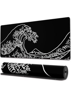 Gaming Mouse Pad With Stitched Edges Japanese Wave Black Mouse Pad Extended Xl Mousepad With Anti Slip Base Cool Large Mouse Pad For Desk 31.5 X 11.8 In Black Ob Mp E 17 B