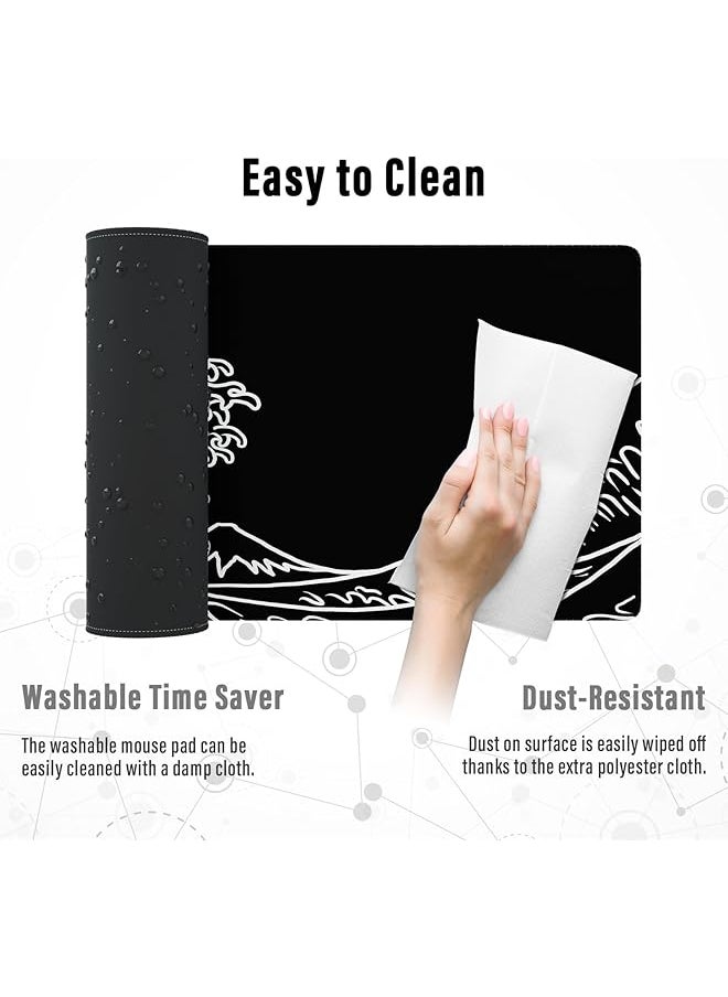 erorex - Gaming Mouse Pad With Stitched Edges Japanese Wave Black Mouse Pad Extended Xl Mousepad With Anti Slip Base Cool Large Mouse Pad For Desk 31.5 X 11.8 In Black Ob Mp E 17 B - Image 1