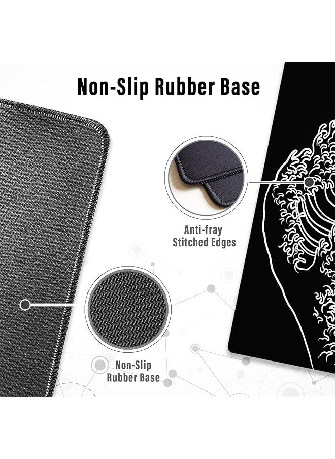 erorex - Gaming Mouse Pad With Stitched Edges Japanese Wave Black Mouse Pad Extended Xl Mousepad With Anti Slip Base Cool Large Mouse Pad For Desk 31.5 X 11.8 In Black Ob Mp E 17 B - Image 1