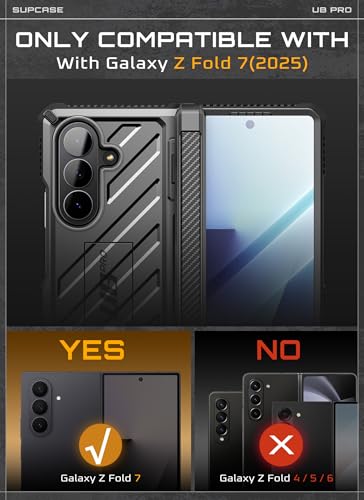 SUPCASE for Samsung Galaxy Z Fold 7 Case with Kickstand UB Pro Builtin Tempered Glass Screen Protector Hinge Coverage MilitaryGrade Protection FullBody HeavyDuty Rugged Phone Case Black - Image 3