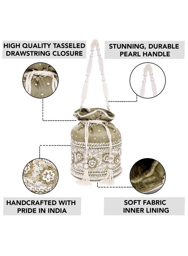 Peora Brown Potli Purses for Women Handmade Evening Handbag Stylish Bridal Fashion Wristlet Bag for Girls (P46BR) - Image 2