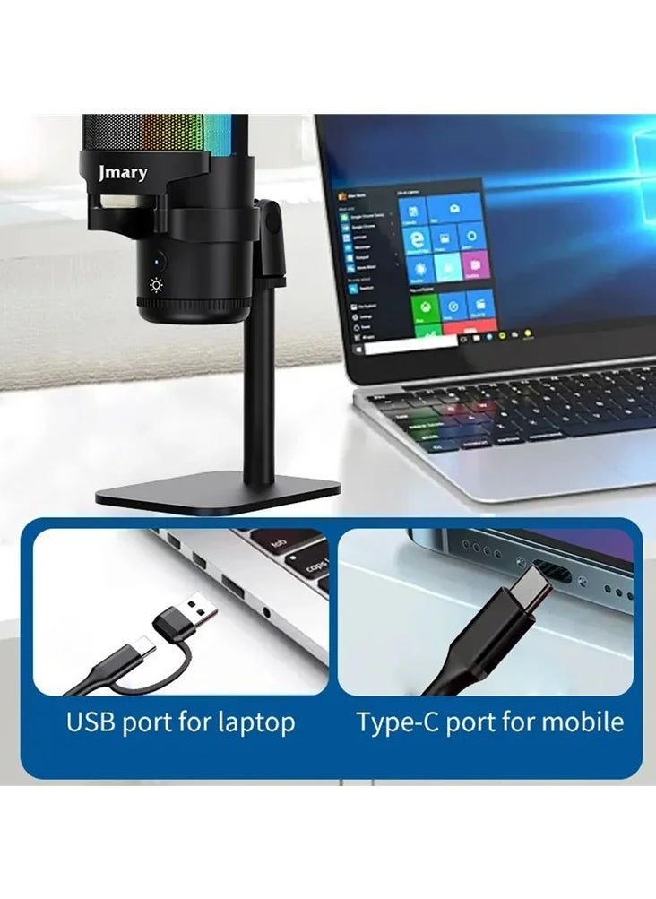 Jmary - 🎙️ MC-PW13 Zero Latency USB Desktop Microphone with RGB Lighting – Plug & Play Condenser Mic with Real-Time Monitoring, Volume Control, Mute Button & Adjustable Stand – Ideal for Podcasting, Gaming, Streaming, Online Meetings & Voice Recording - Image 1