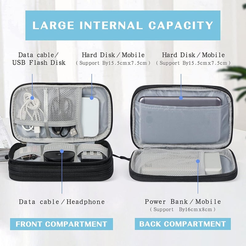 Electronic Organizer, Travel Cable Organizer Bag Pouch Electronic Accessories Carry Case Portable Waterproof Double Layers Storage Bag for Cable, Cord, Charger, Phone, Earphone, Medium Size, Black - Image 3