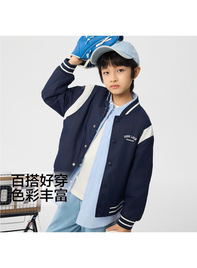 Balabala Color-block Baseball Jacket For Kids - Boys & Girls 2025 New Spring Embroidery Casual Top Trendy Outerwear - Image 2