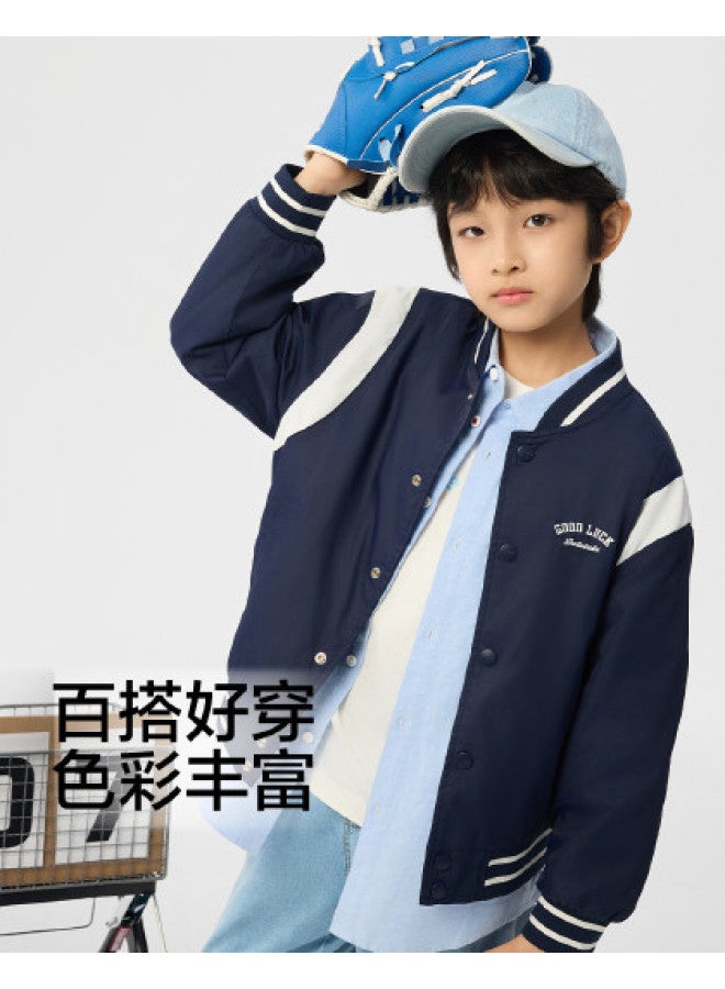Balabala Color-block Baseball Jacket For Kids - Boys & Girls 2025 New Spring Embroidery Casual Top Trendy Outerwear - Image 1