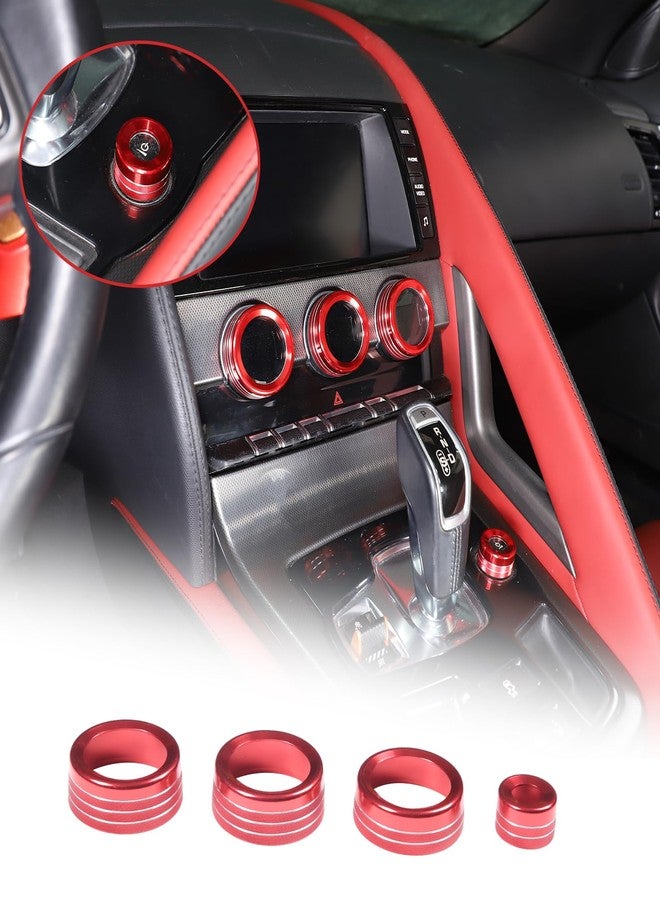 Daeiclru Central Control Adjustment Knob Compatible with Jaguar F-Type 2013-2022, Aluminum Alloy AC Air Conditioner Switch Volume Tune Knob Button Ring Accessories, 4PCS (Red) - Image 1
