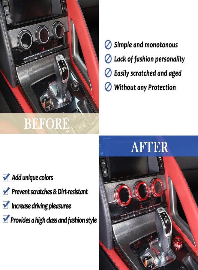 Daeiclru Central Control Adjustment Knob Compatible with Jaguar F-Type 2013-2022, Aluminum Alloy AC Air Conditioner Switch Volume Tune Knob Button Ring Accessories, 4PCS (Red) - Image 2