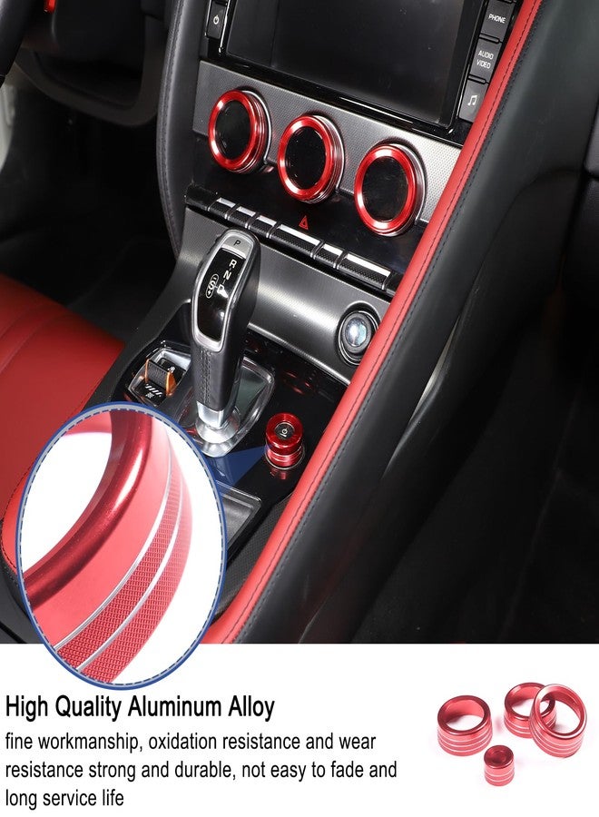 Daeiclru Central Control Adjustment Knob Compatible with Jaguar F-Type 2013-2022, Aluminum Alloy AC Air Conditioner Switch Volume Tune Knob Button Ring Accessories, 4PCS (Red) - Image 4